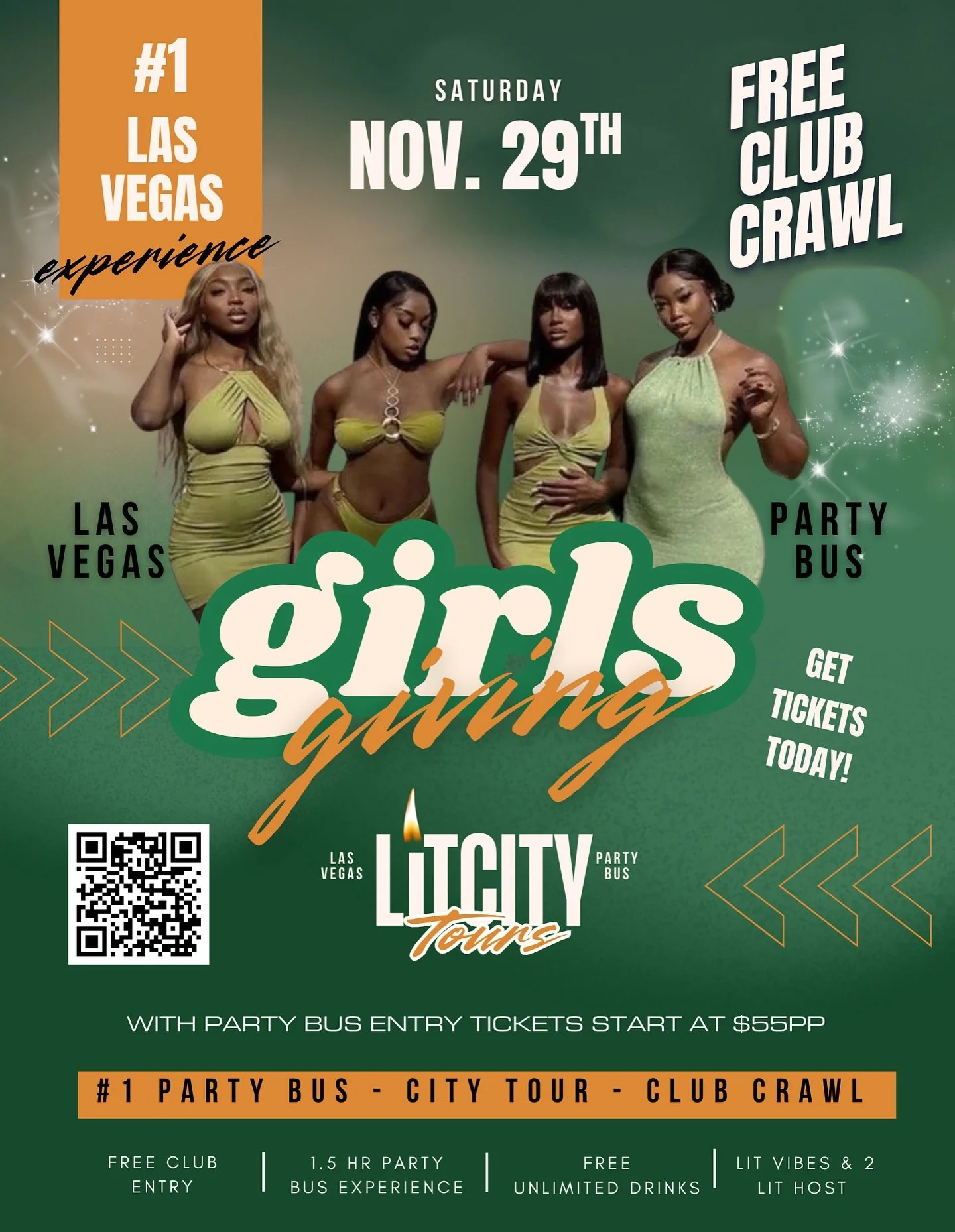 Where the Girls Girls at?!?! Join Lit City Tours for the best Friendsgiving!! This party bus experience is something you don&rsquo;t want to miss! Girls-Giving 2025 🦃❤️🔥! What to expect: A 1.5 Hr Luxury Party on a Bus w/ FREE UNLIMITED DRINKS, FREE
