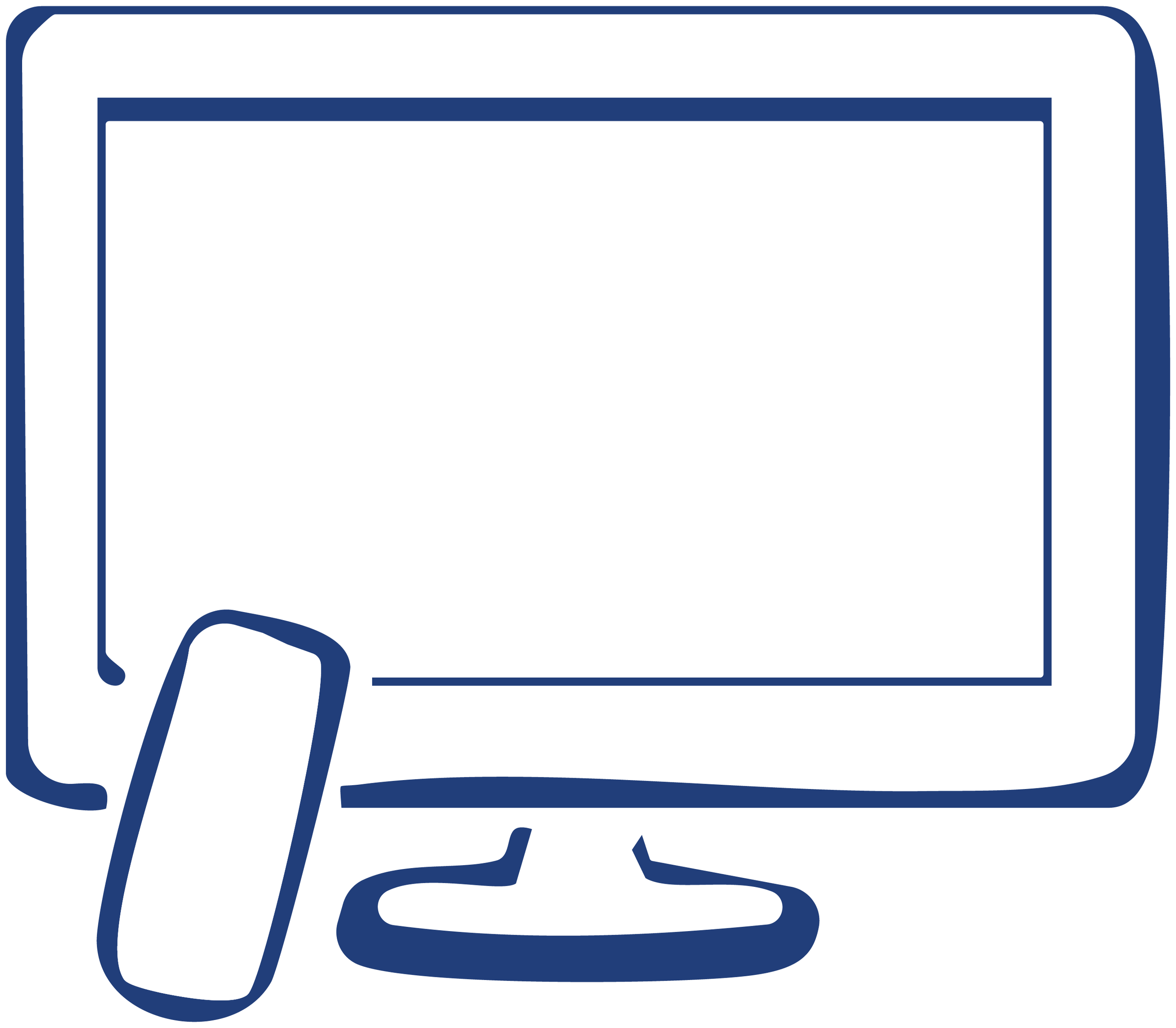 Illustration of a computer monitor with a mouse and keyboard.