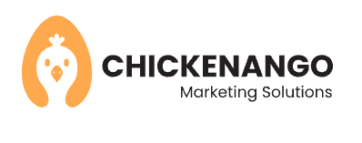 Logo of Chickenango Marketing Solutions featuring a stylized chicken head inside an orange circle with the company name.