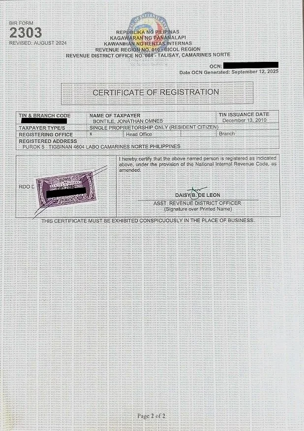 BIR Certificate of Registration