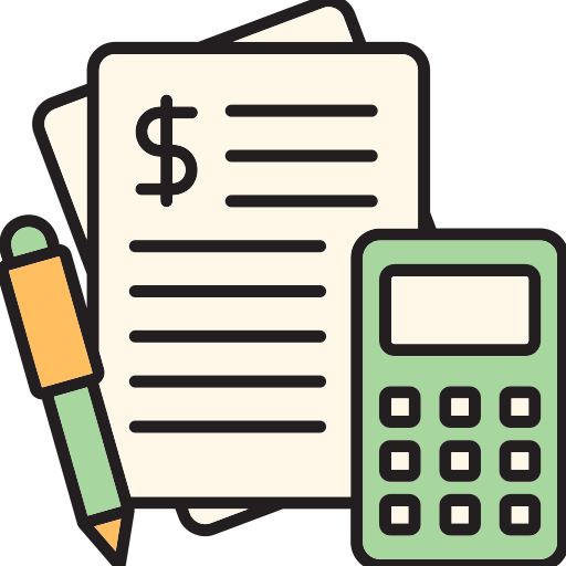 Illustration of financial documents, a pen, and a calculator.