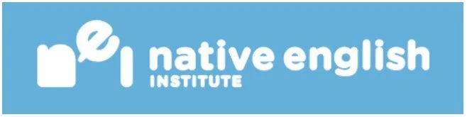 Logo of Native English Institute with white text on a blue background.