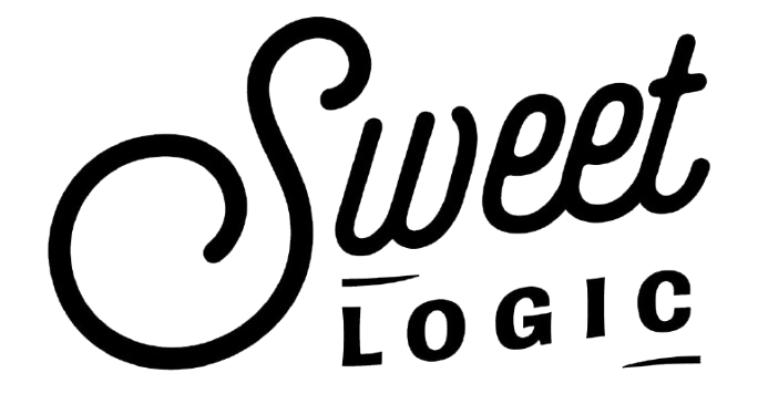 Stylized black text that says "Sweet Logic" in cursive and handwritten font on a transparent background.