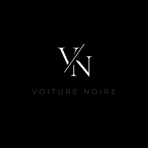 The Voiture Noire monogram logo featuring an elegant interlocked V and N lettermark in black, reflecting the brand's sophisticated identity and exclusive white-glove automotive consulting service.
