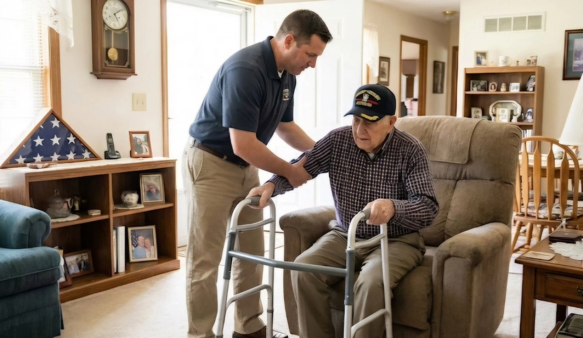 Caregiver helping North Shore veteran move safely at home
