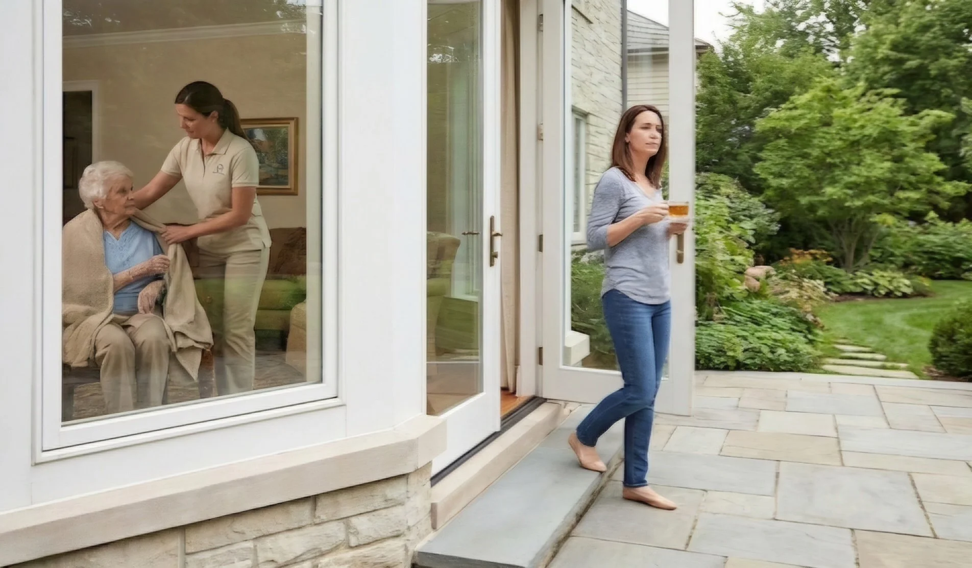 Respite caregiver supporting senior while Lake Forest daughter rests