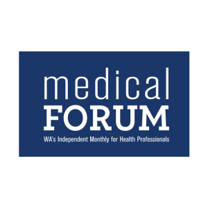 Logo for Medical Forum, featuring a dark blue background with white text that reads 'medical FORUM,' and a subtitle 'WA's Independent Monthly for Health Professionals.'