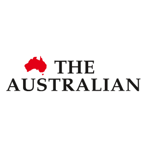 Logo with a red silhouette of Australia and text 'The Australian'
