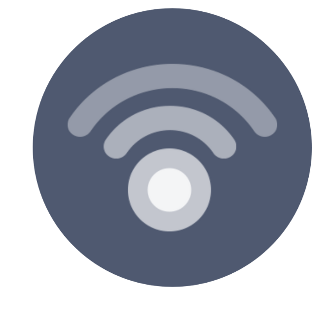 Wi-Fi icon with a dark background and gray signal waves.