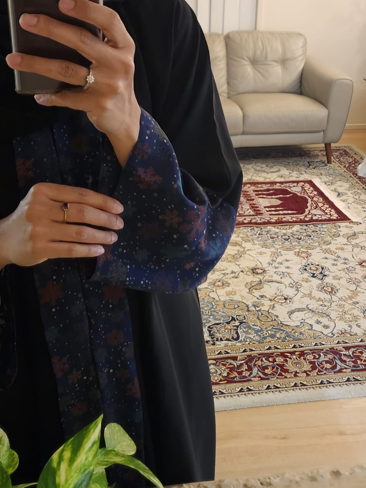 Silky Black & Midnight Blue Ramadan Abaya Thick Tri