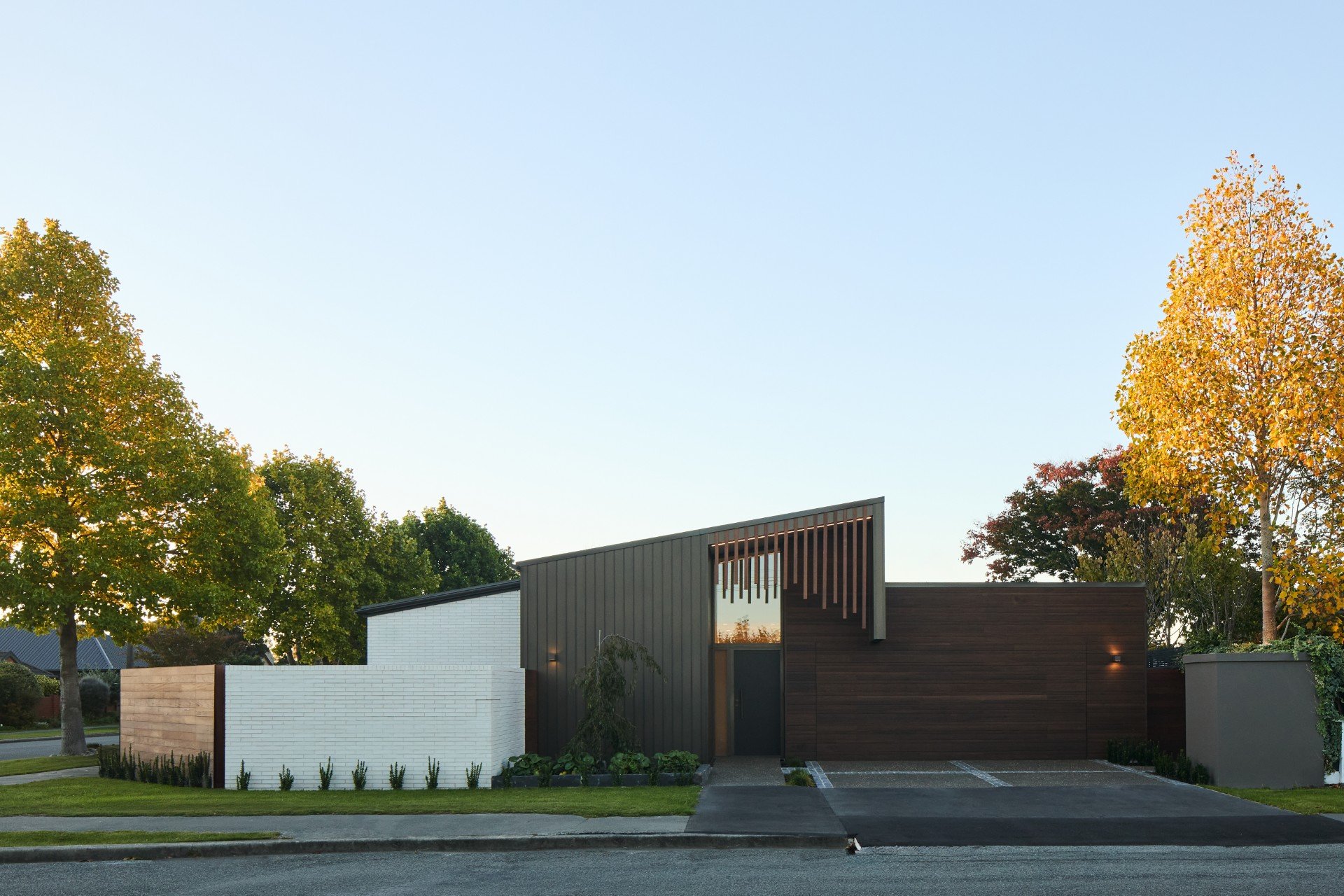 residential architectural house featuring sleek Flashclad aluminium weatherboard cladding. Christchurch.