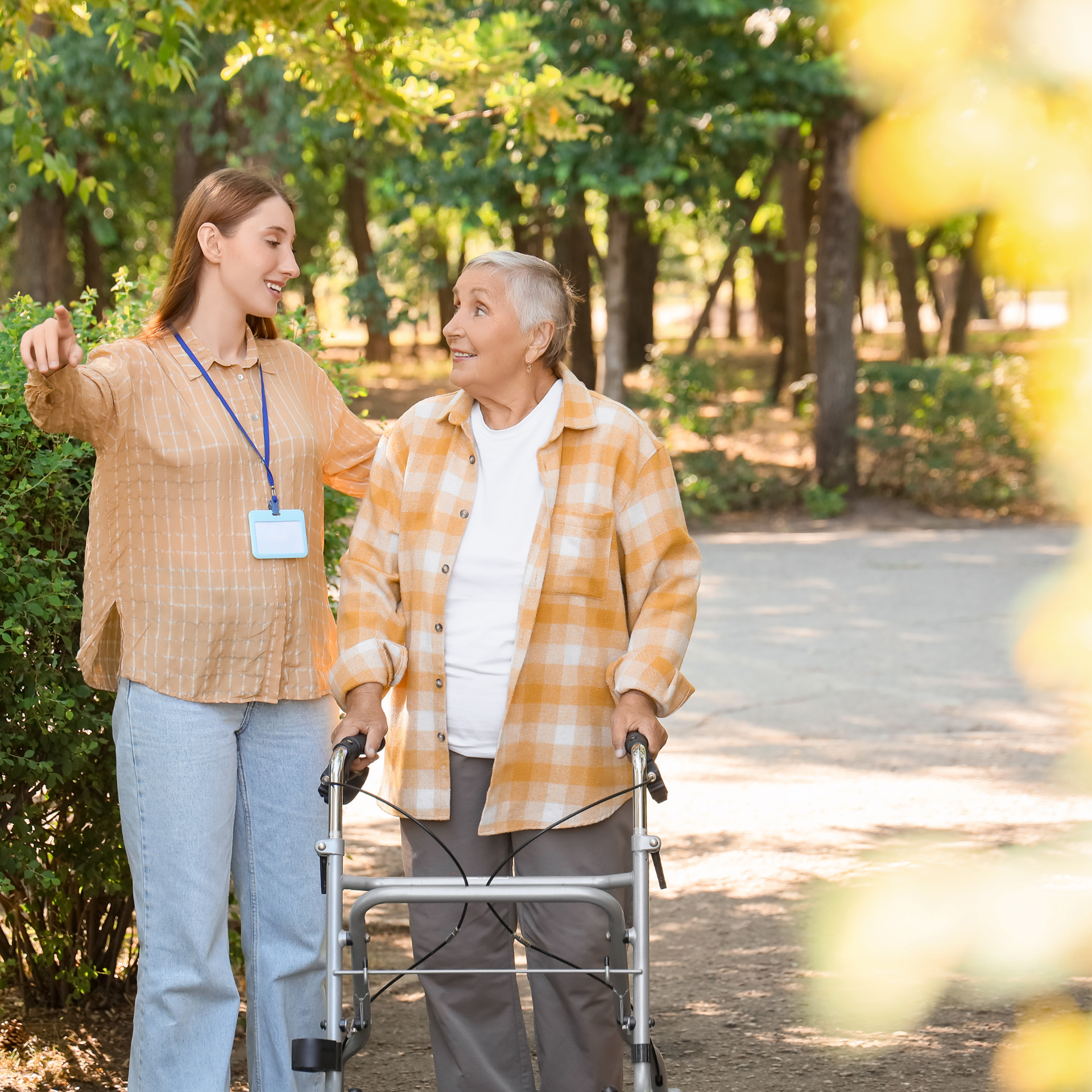 aged care staff and elderly woman