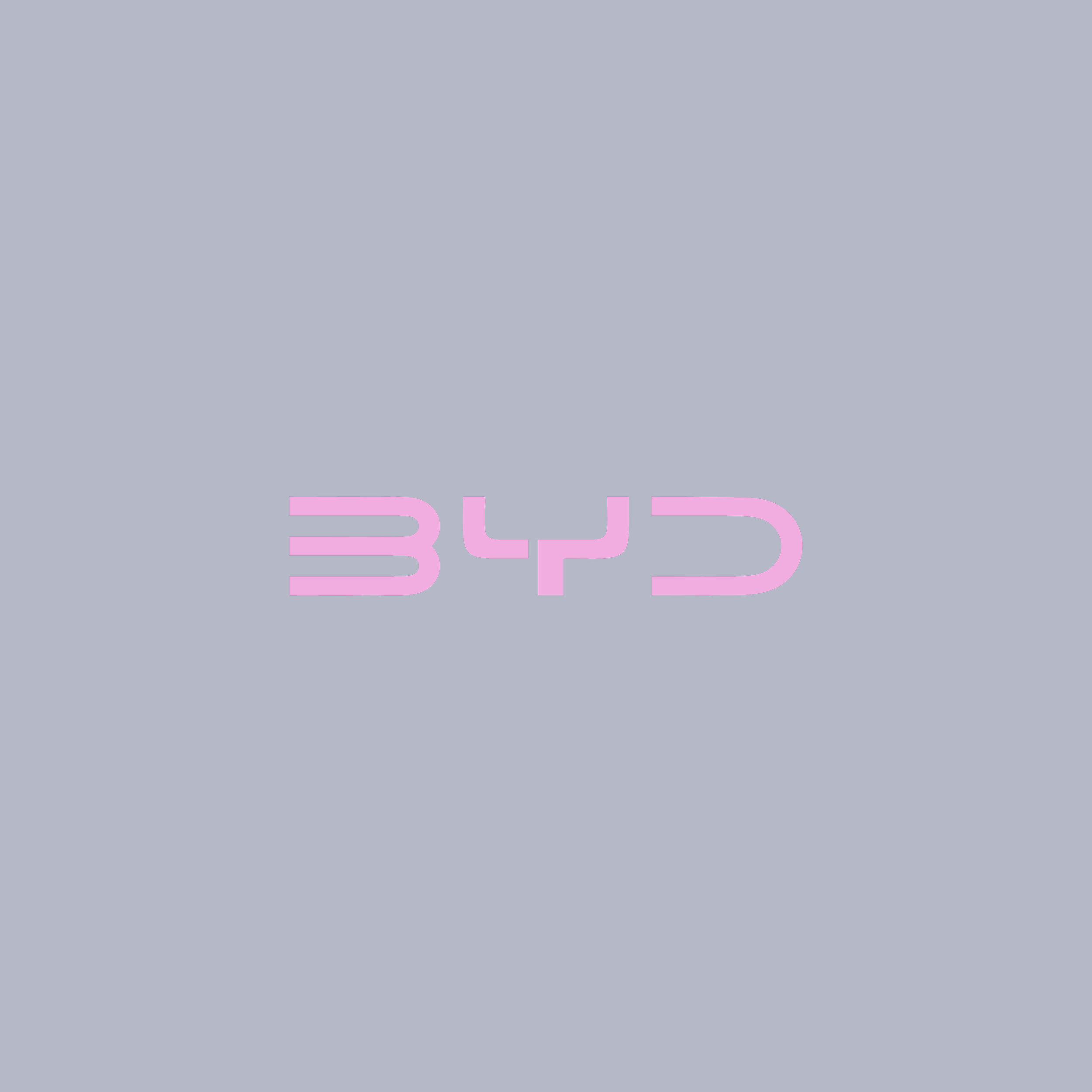 Stylized pink logo of the company 'BYOD' on a dark blue background.