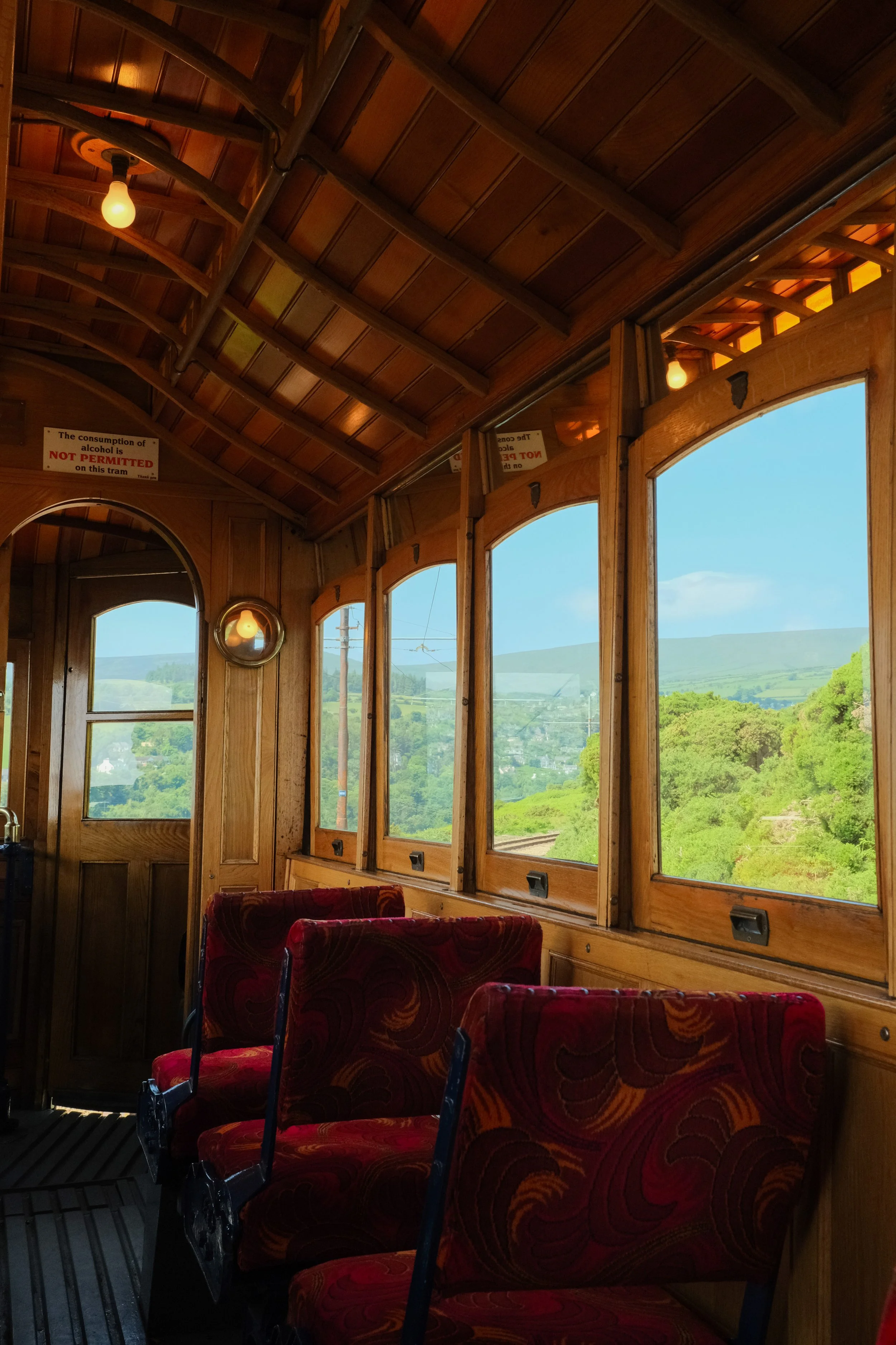 The quaint and vintage interior of Isle of Man electric tram