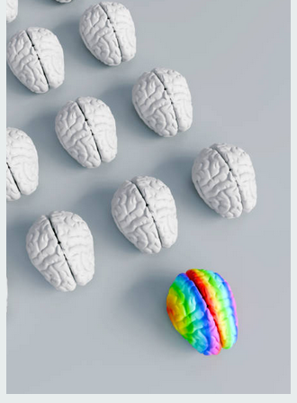 white brains and one rainbow brain