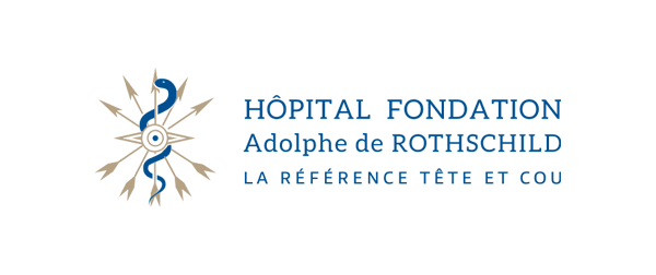 Logo of Hôpital Fondation Adolphe de Rothschild featuring a stylized staff, snake, and lightning bolts, with the name and tagline in French.