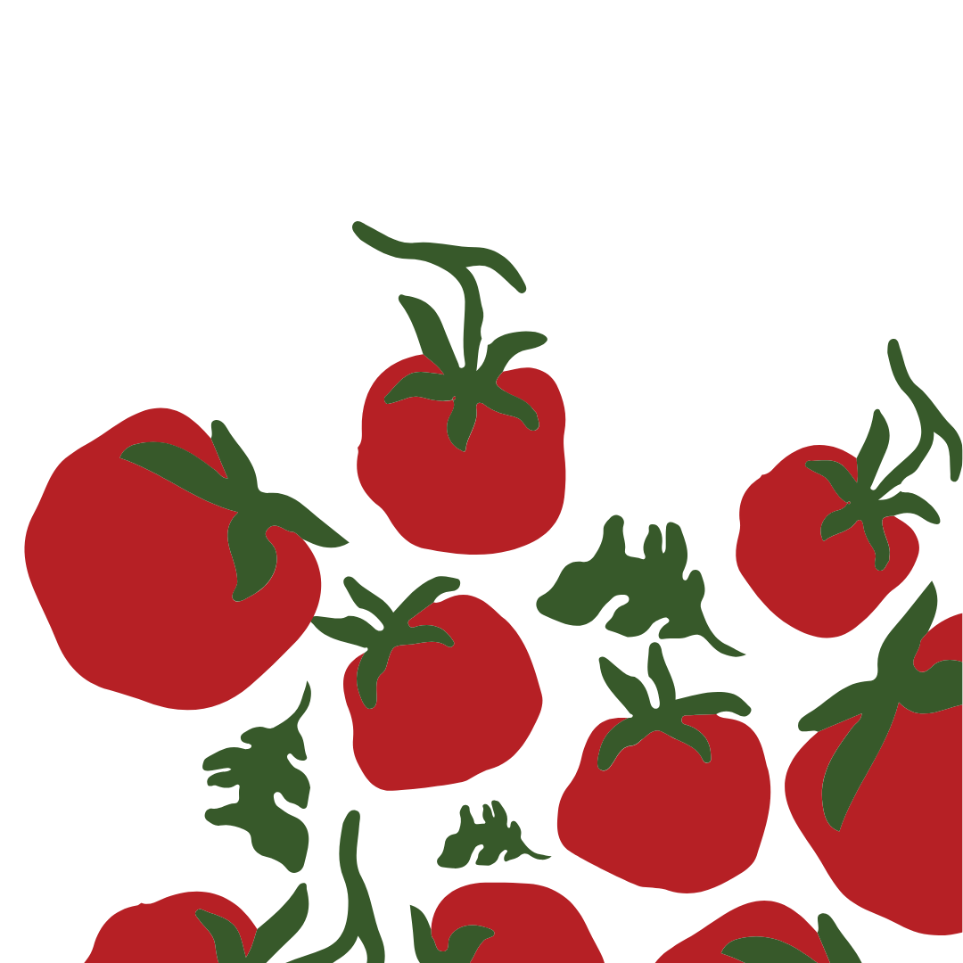 Raggruppamento di pomodori rossi con foglie verdi su sfondo nero. Pizzeria Alfiero Marina di Massa.