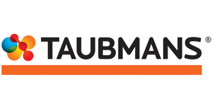 The image shows the Taubmans logo with a colorful flower-like symbol on the left and the word 'TAUBMANS' in bold black letters next to it.