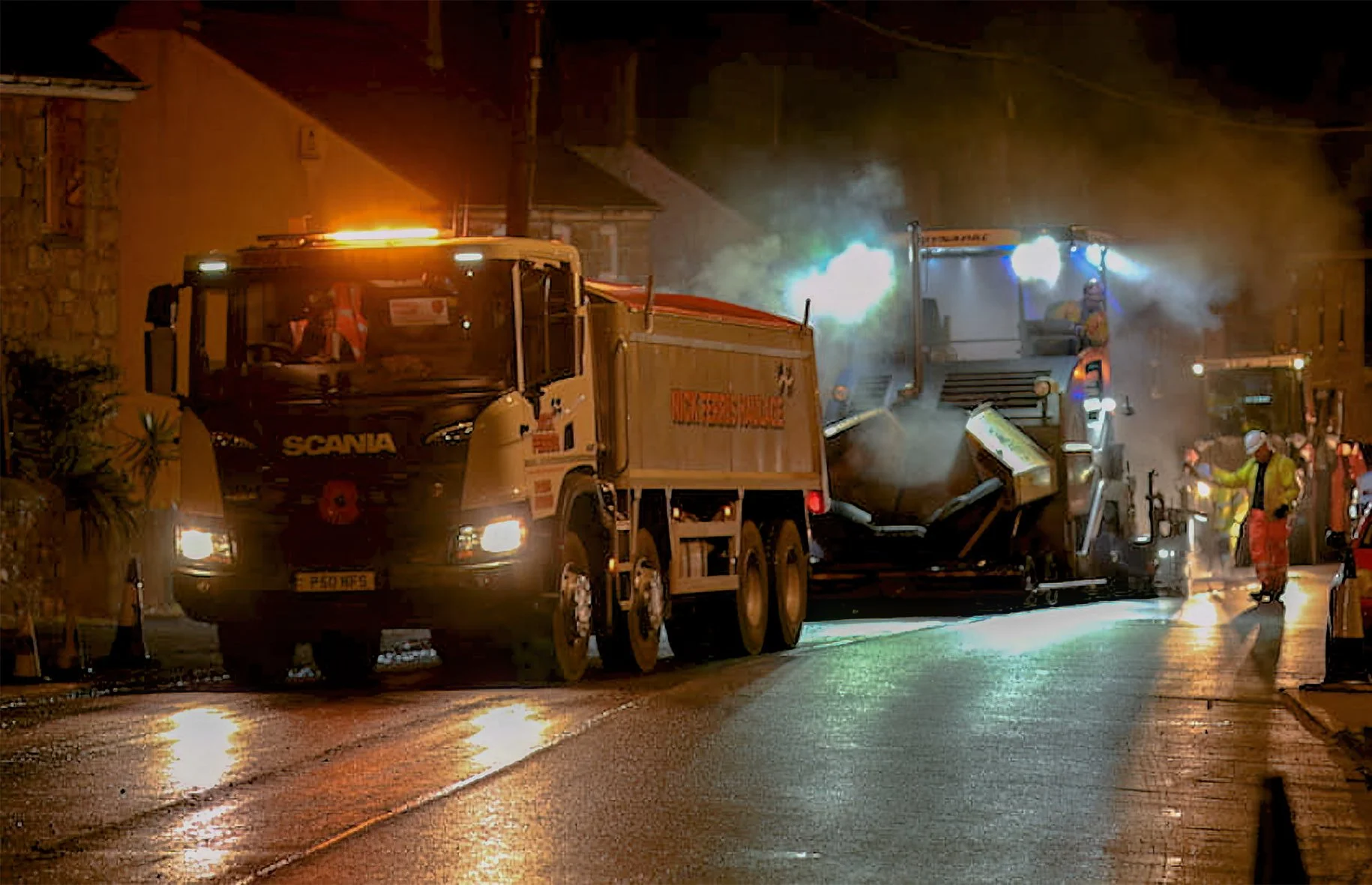 Nighttime resurfacing works, Civil Engineering Photography, South East