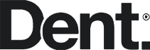 Close-up of a black logo with the word 'Dent' in bold letters.