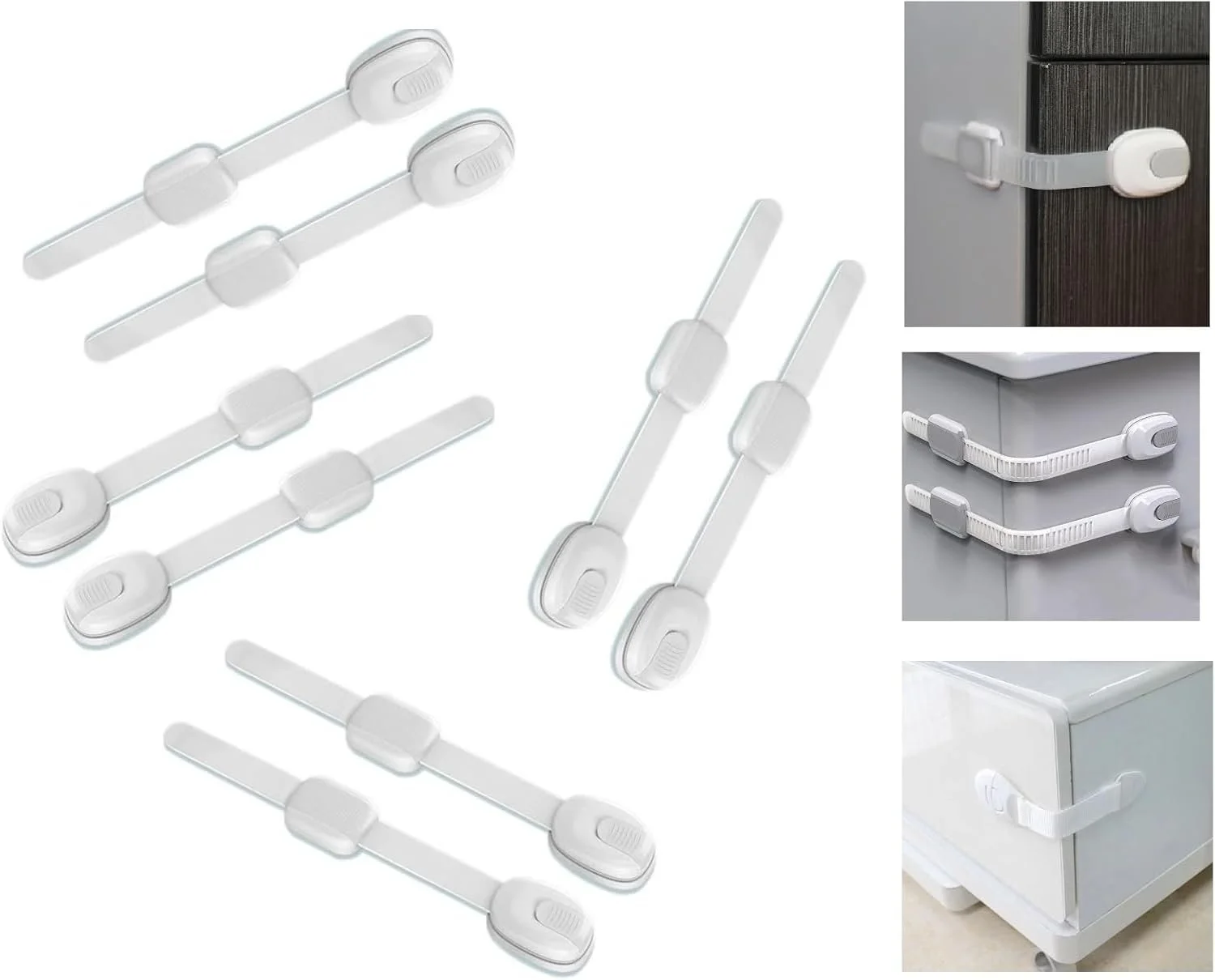 Child Safety Cabinet Locks | No-Drill Baby Proofing Straps for Drawers, Fridge, & Toilet