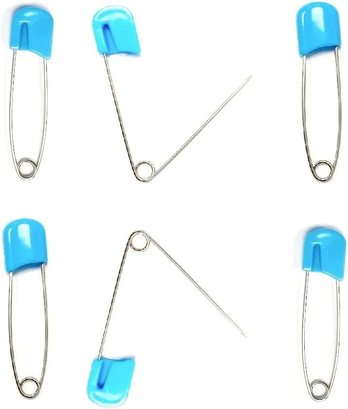 Safety Lock Diaper Pins | Plastic Head Nappy Clips for Baby Cloth Diapers (Blue)