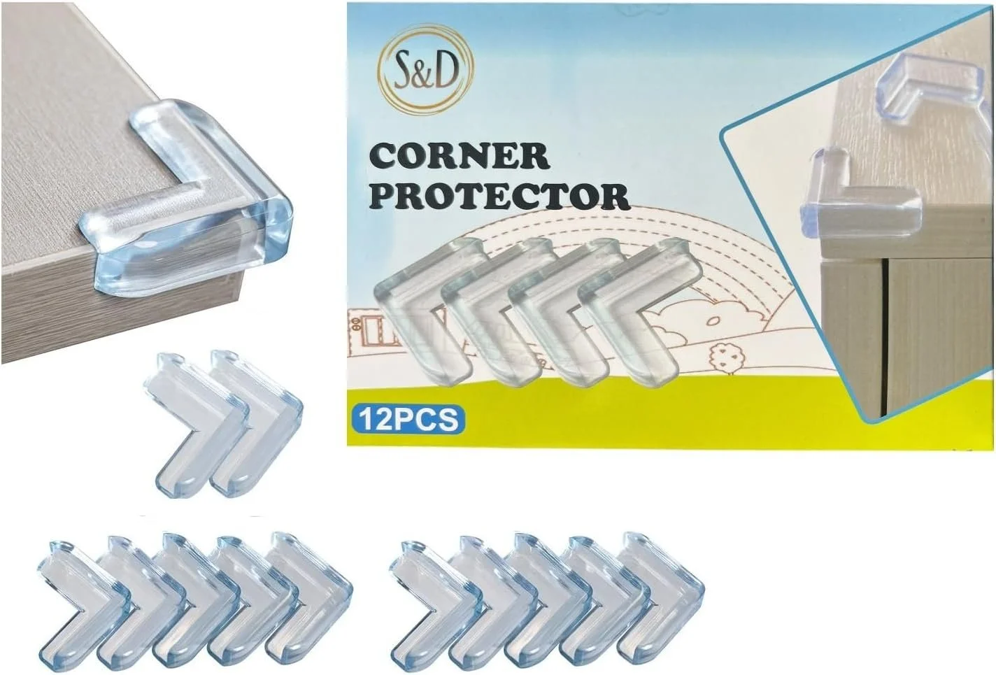 Corner Protectors for Baby Children: Thick Table Cupboard Furniture Edge Protec Kids with Strong Adhesion, Corner Guard Cushion & Edge Safety Bumpers Clear and Transparent Proofing (Pack of 12)