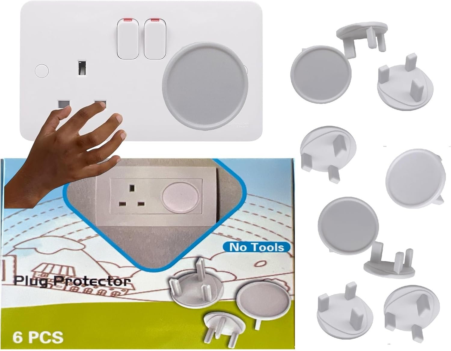 06-Pack Child Proof Plug Socket Covers | Baby Safety Caps for Electrical Shock Prevention