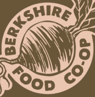 Illustration of a beet with roots, surrounded by text 'BERKSHIRE FOOD CO-OP' in a circular arrangement.