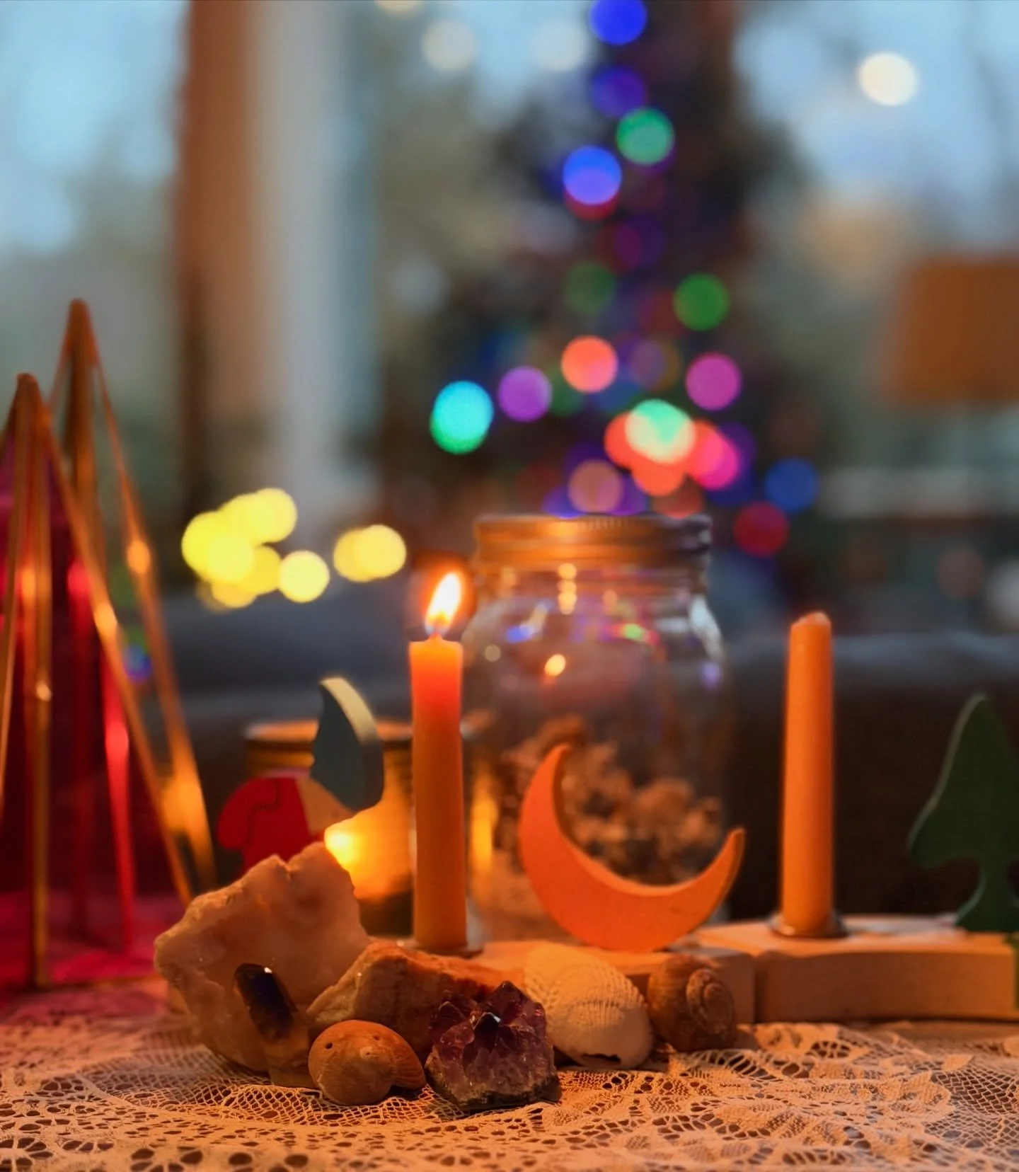 As nature settles deeper into rest,
darkness kisses the earth. 
We hold closer that which is dear to us,
awaiting the sun&rsquo;s rebirth. 

Tending to the sacred flame,
of dreams and of love. 
The light of what unites us all
will guide the way from 