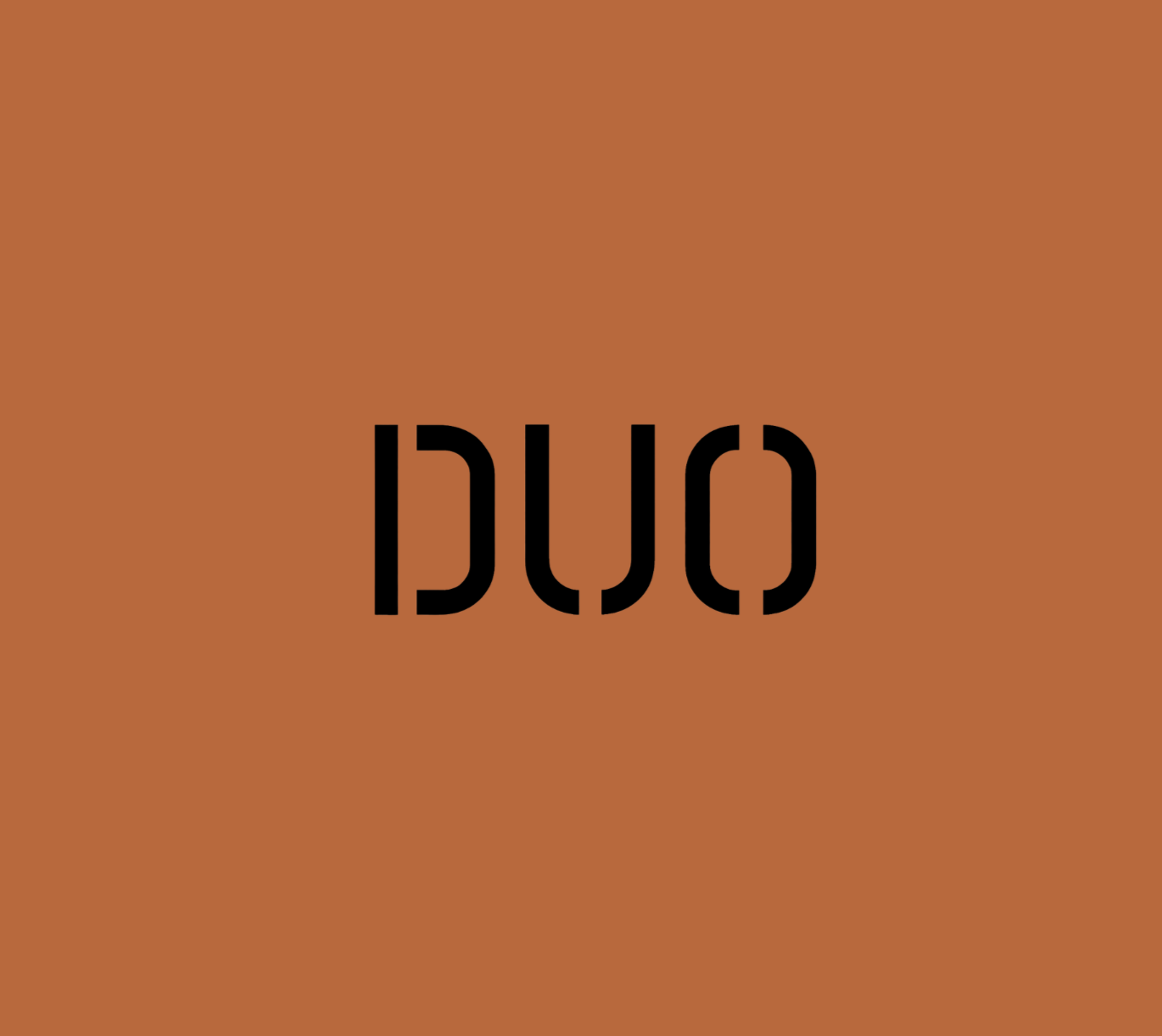 The word 'DUO' in black text on a brown background.