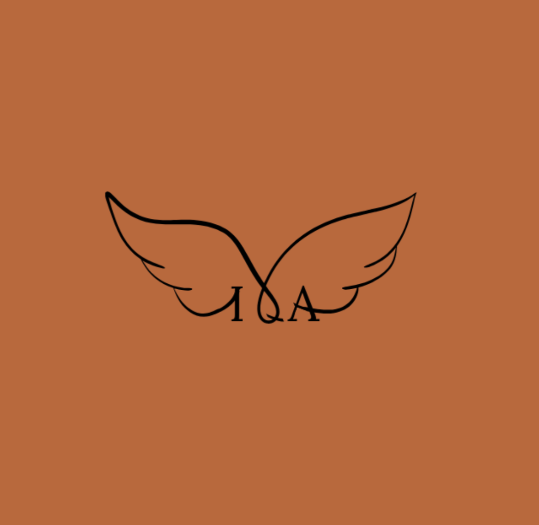 Black outline of wings with the letters 'I' and 'A' underneath, set against a brown background.