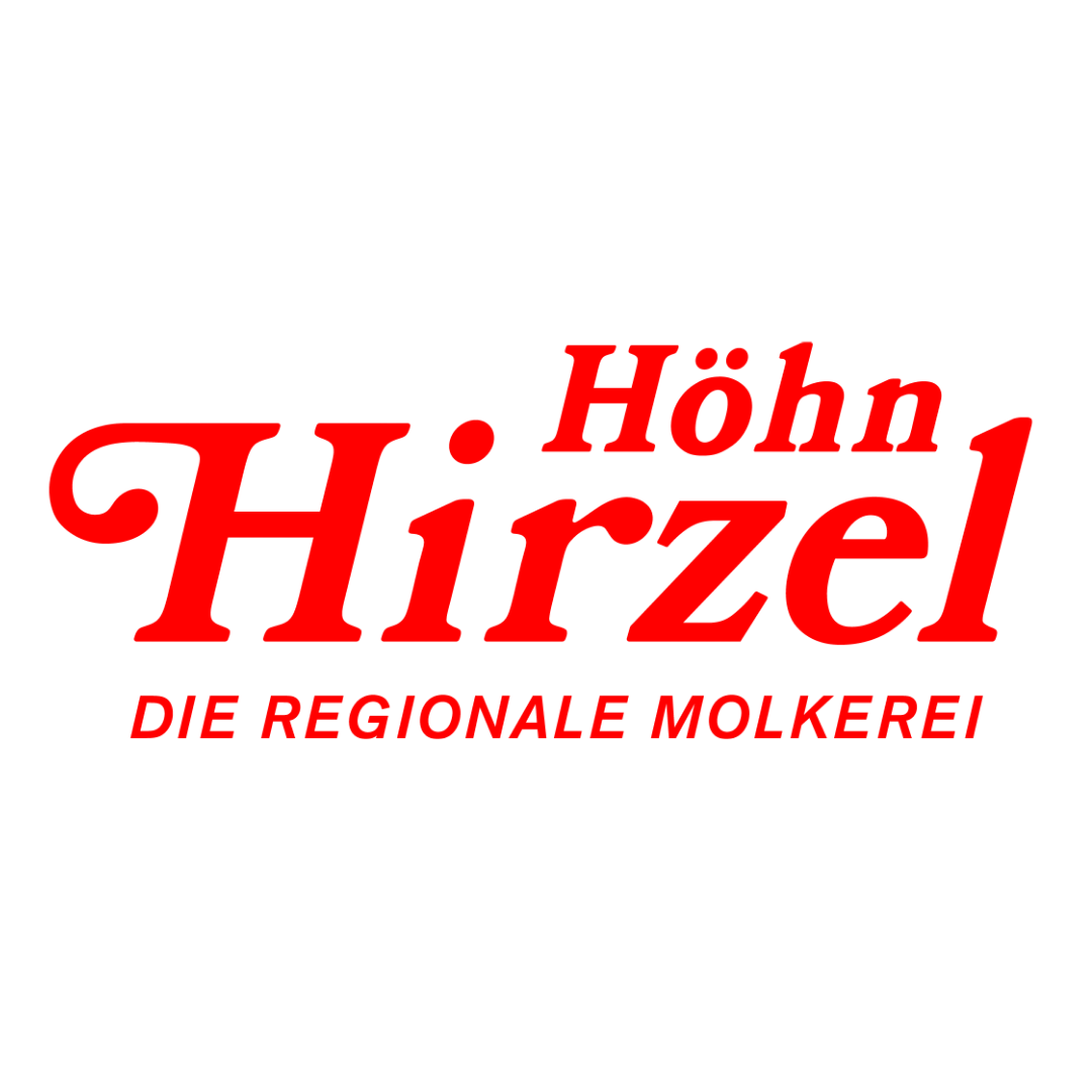 Logo der Höm Hirzel Molkerei in Rot auf schwarzem Hintergrund, mit dem Slogan 'Die Regionale Molkerei'