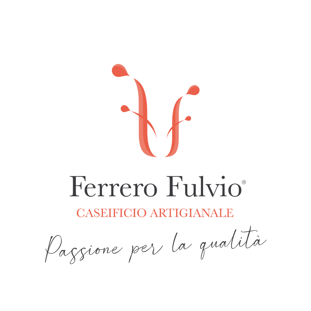 Logo von Ferrero Fulvio mit einem stilisierten roten Pflanzensymbol, schwarzem und roten Text, und italienischem Slogan "Passione per la qualità" auf schwarzem Hintergrund.