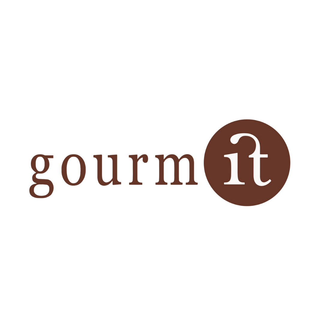 Logo mit dem Text "gourmit", wobei das "it" in einem braunen Kreis hervorgehoben ist.