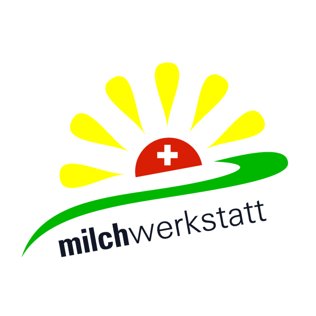 Logo des Hotel- und Gastgewerbes in Mittelland, mit grünem Hügel, rotem Helm mit Schweizer Kreuz, gelbem Hintergrund, schwarzem geometrischem Design und blauer Schrift