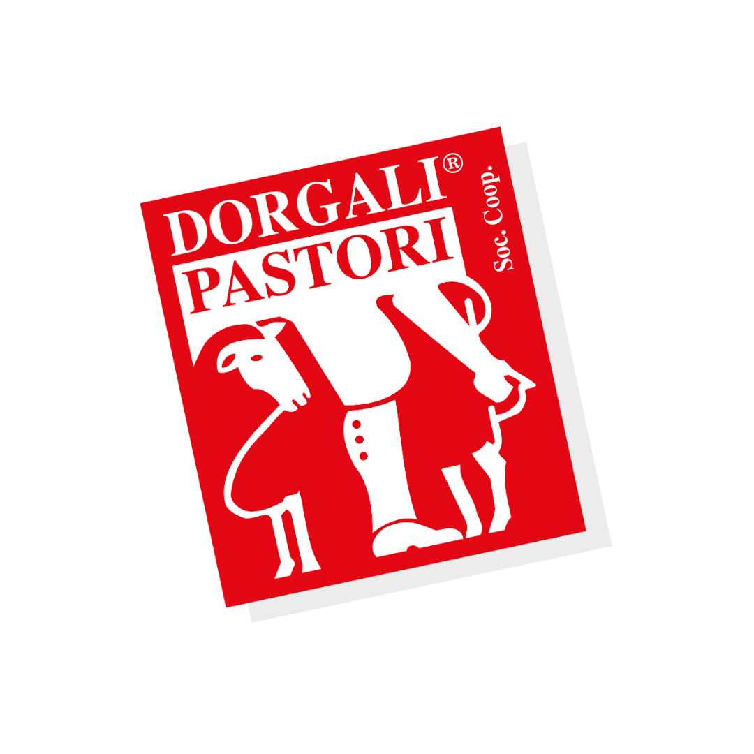 Die Verpackung der Dorgali Pastori Zigaretten, rot mit weißen und schwarzen Texten und einem grafischen Hundemotiv.