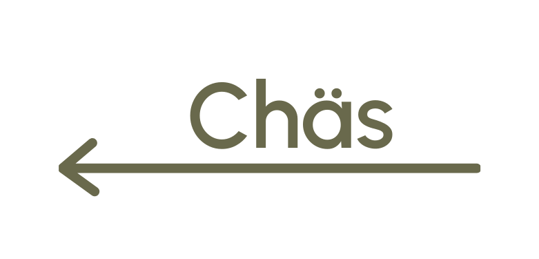 Schalter mit einem Schild, das auf eine Katze (Chäs) nach links zeigt.