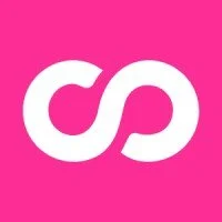 Pink background with a white, stylized infinity symbol or intertwined shapes