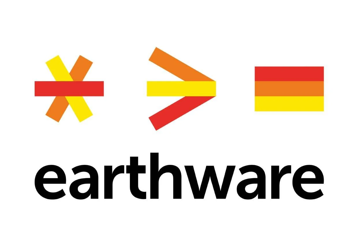 Colorful abstract symbols representing the word 'Earthware' with the text written below.