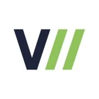 Logo with a navy blue 'V' and three green diagonal lines to the right.