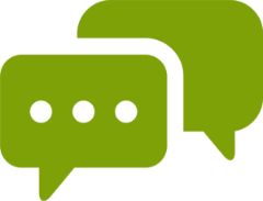 Two overlapping speech bubbles, one with three dots and the other empty, in orange color.