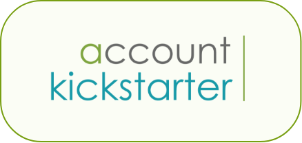 Logo for a platform called 'Account Kickstarter' with the words in lowercase and a green and blue color scheme.