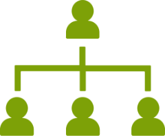 Organizational chart with one person at the top connected to three people below.