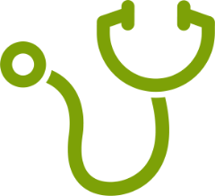 Outline illustration of a stethoscope in orange color on a transparent background.
