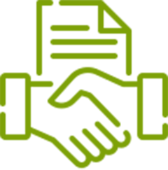 A silhouette of a dog standing on a grassy hill at sunset with a colorful sky and clouds in the background.