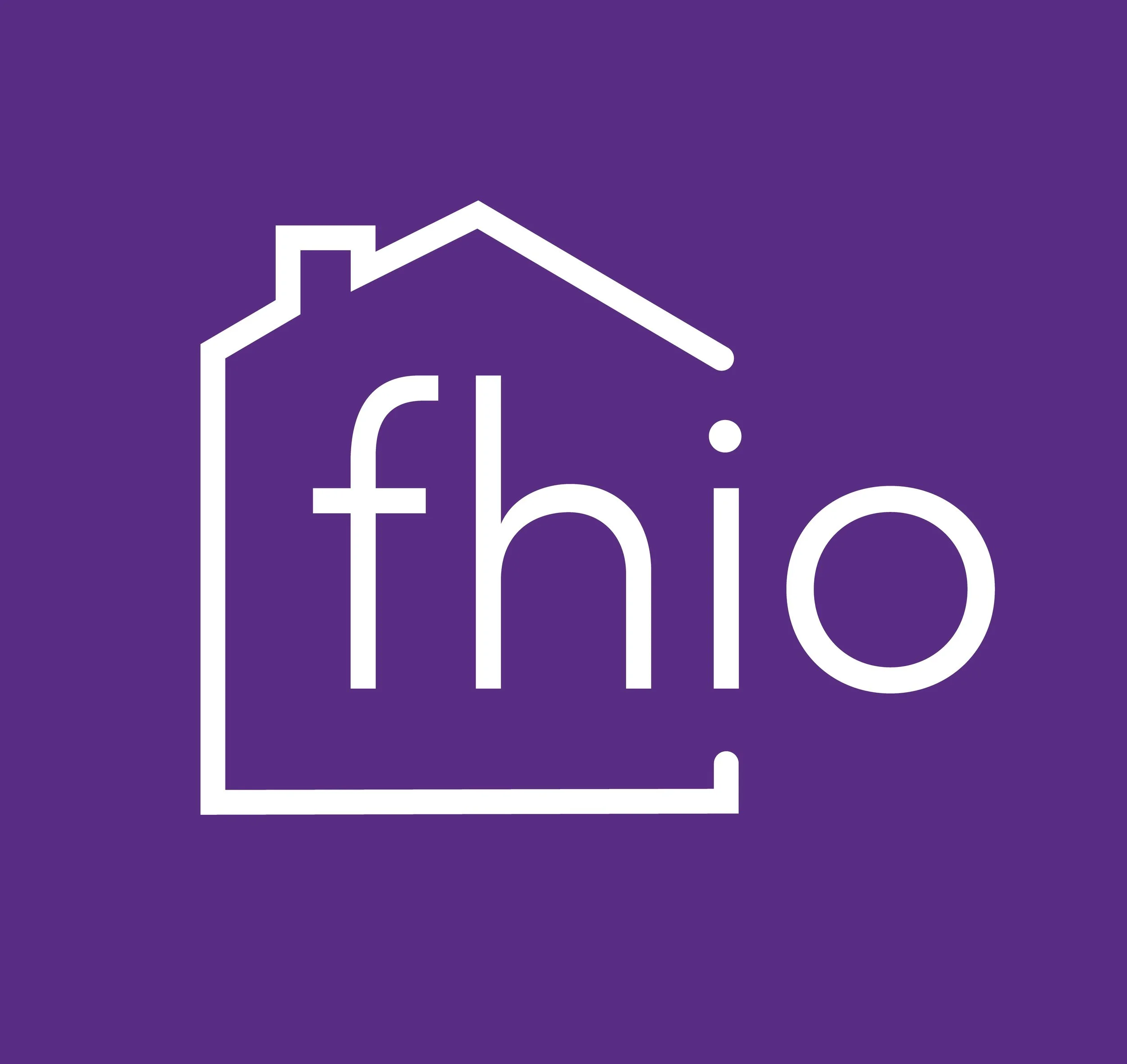 Facebook logo with purple background and white outline of a house
