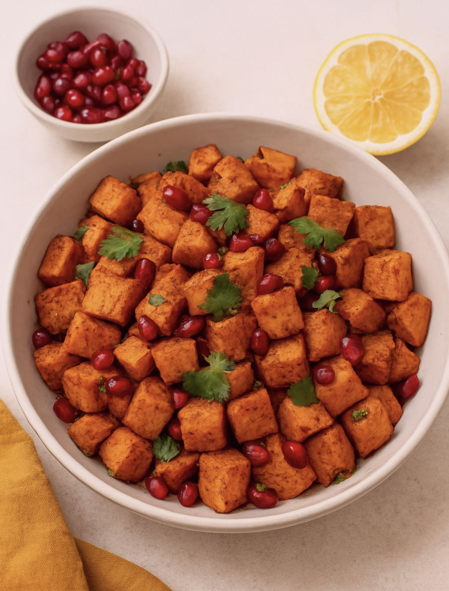 Patates douces rôties aux épices &amp; grenade