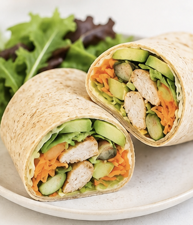 Wrap poulet, avocat &amp; crudités