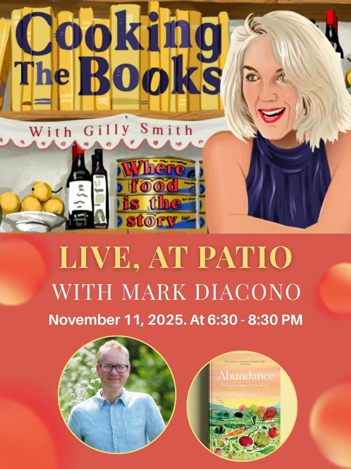 Another one! Cooking The Books Live is back next Tuesday November 11th at beautiful and atmospheric @patio______ with fantastic guest @mark_diacono ! Come along for a delicious evening full of good vibes hosted by our wonderful @foodgillysmith ! You 